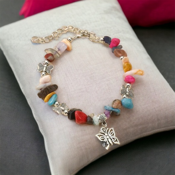 New Colorful Daisy Butterfly Crystal Amethyst Flower Charm Bracelet - Picture 6 of 9